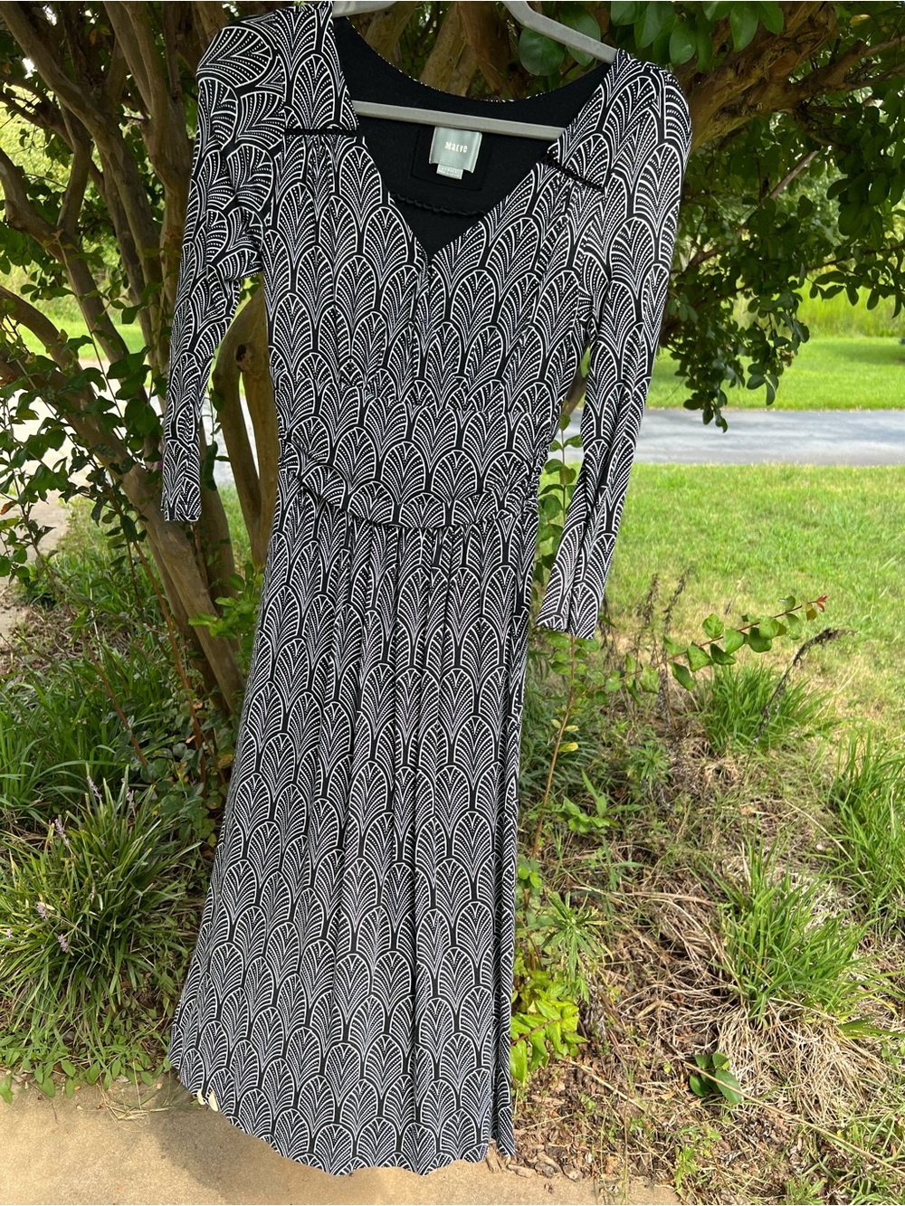 Maeve Anthropologie “Galena” Black White Art Deco Dress XS